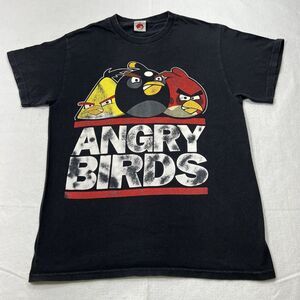 Angry Birds Men’s Medium Short Sleeve Black Distressed App Game Graphic T Shirt